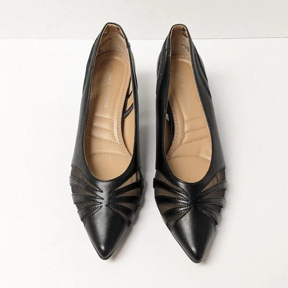 Adrienne Vittadini Women's Black Leather Mesh Pointed-Toe Heels - Picture 3 of 7